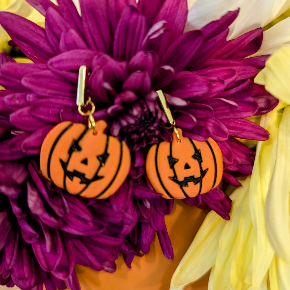 Handmade Polymer Clay Jack-o'-lantern Earrings